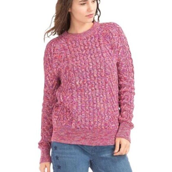 Gap Cable Crewneck Pink/Purple 100% Cotton Fisherman Sweater - M - Great Cond - Picture 1 of 8